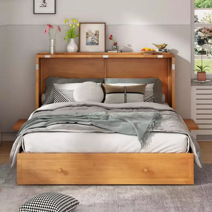 Lit escamotable Murphy 152 x 203 cm, lit coffre Cube avec station de charge et espace de rangement – Sanzelize Design