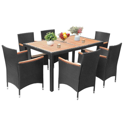Ensemble de salle à manger d'extérieur en osier de polyéthylène/bois d'acacia – Sanzelize Design