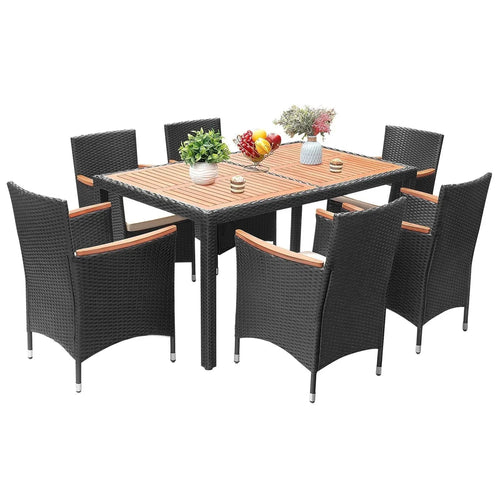 Ensemble de salle à manger d'extérieur en osier de polyéthylène/bois d'acacia – Sanzelize Design