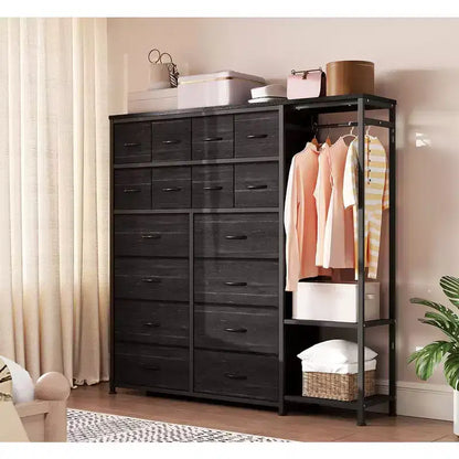 Commode de rangement avec 16 tiroirs, tringle à vêtements et étagères – Sanzelize Design