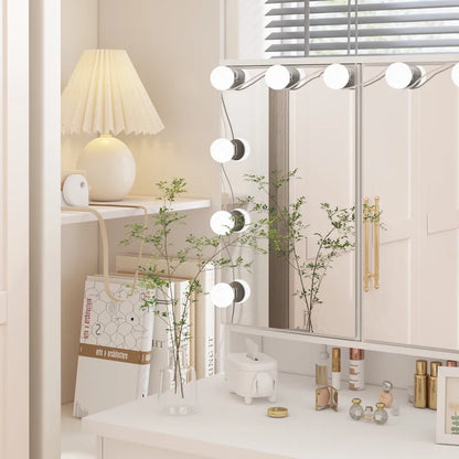 Coiffeuse LED de luxe avec 9 tiroirs, station de maquillage élégante – Sanzelize Design