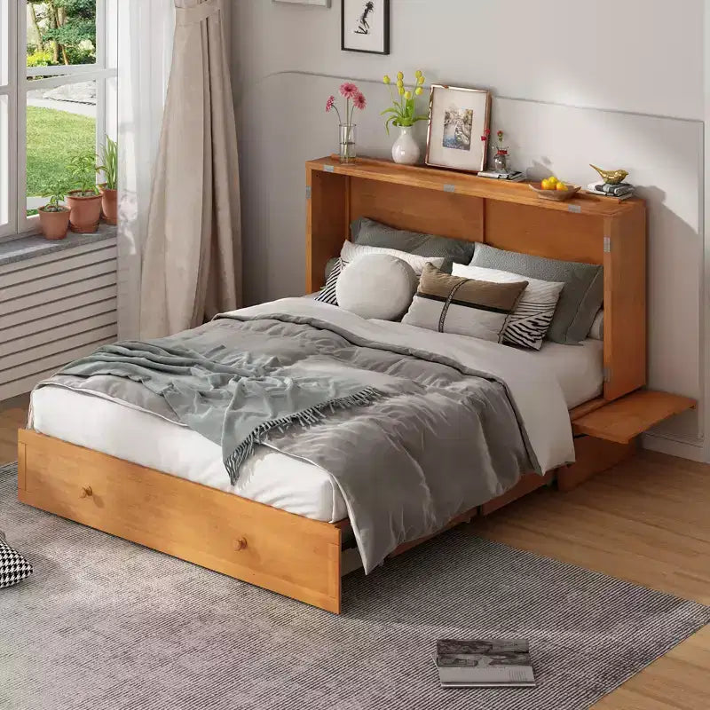 Lit escamotable Murphy 152 x 203 cm, lit coffre Cube avec station de charge et espace de rangement – Sanzelize Design