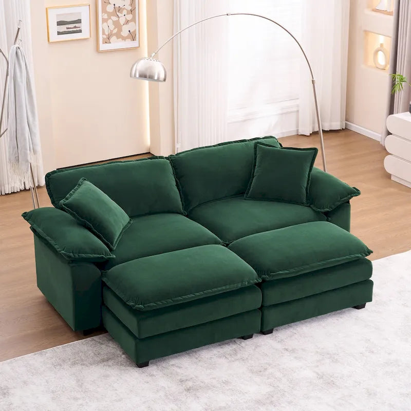 Canapé 2 places avec 2 coussins de siège, 2 oreillers et 2 poufs, canapé confortable - Canapé profond de salon – Sanzelize Design