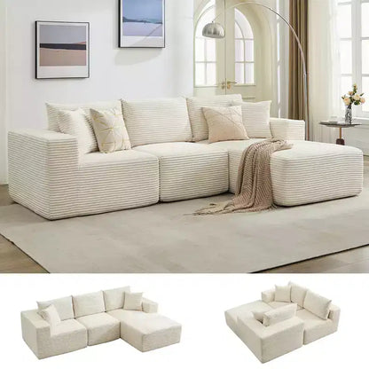 Canapé moderne 274 cm, canapé 3 places rembourré en forme de L avec oreillers, canapé à assise profonde – Sanzelize Design