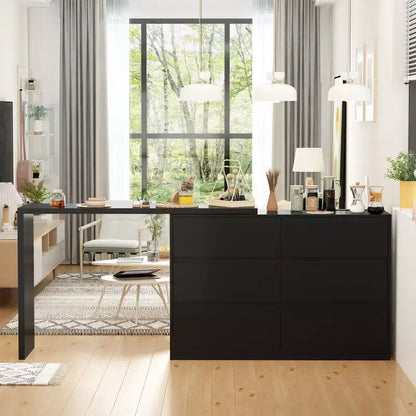 Desserte de buffet intelligente rotative/extensible avec 6 tiroirs, plan de travail étendu, tapis antidérapant – Sanzelize Design