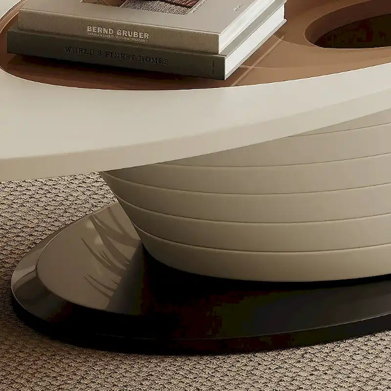 Table Basse Ovale en Verre Moderne Minimaliste Luxe Léger avec Base Grise 130 cm - L 130 cm x l 65 cm x H 36,5 cm – Sanzelize Design