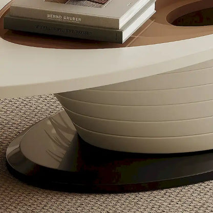 Table Basse Ovale en Verre Moderne Minimaliste Luxe Léger avec Base Grise 130 cm - L 130 cm x l 65 cm x H 36,5 cm – Sanzelize Design