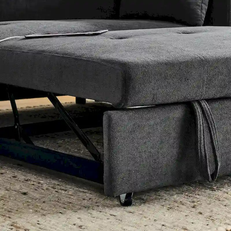 Canapé-lit gigogne 137 cm, canapé-lit inclinable 2 places avec rangement, oreiller lombaire, prise USB – Sanzelize Design