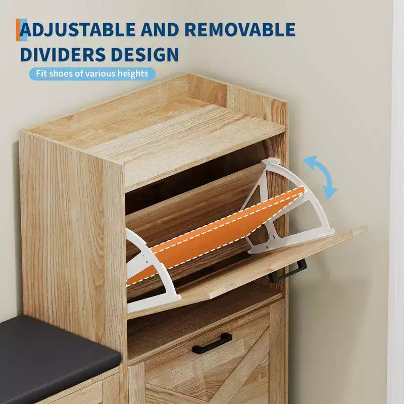 Meuble à chaussures de ferme, Banc d'entrée en bois avec 4 tiroirs basculants – Sanzelize Design