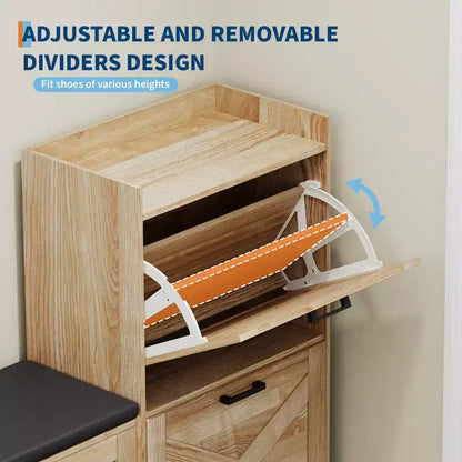 Meuble à chaussures de ferme, Banc d'entrée en bois avec 4 tiroirs basculants – Sanzelize Design