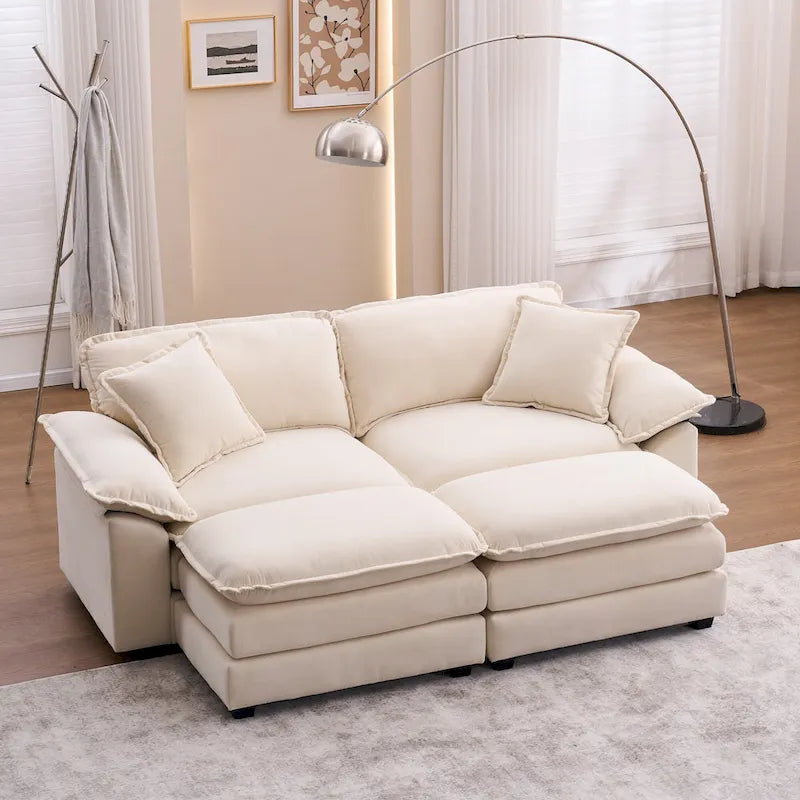 Canapé 2 places avec 2 coussins de siège, 2 oreillers et 2 poufs, canapé confortable - Canapé profond de salon – Sanzelize Design