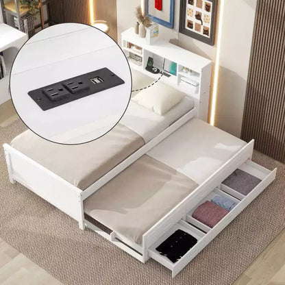 Lit plateforme avec lit gigogne et tiroirs, lit plateforme de rangement avec USB – Sanzelize Design