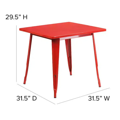 Ensemble table carrée métallique 80 cm qualité commerciale avec 4 chaises empilables pour intérieur/extérieur – Sanzelize Design