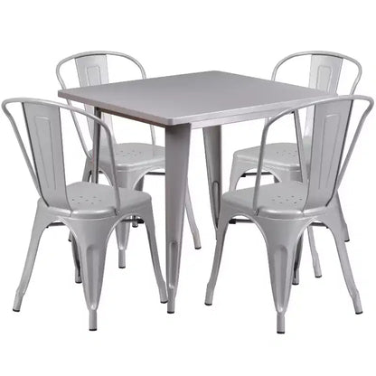 Ensemble table carrée métallique 80 cm qualité commerciale avec 4 chaises empilables pour intérieur/extérieur – Sanzelize Design