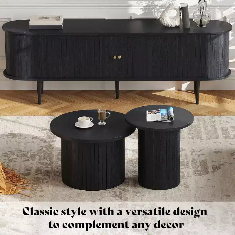 Meuble TV 178 cm avec pieds en bois massif, console TV de style moderne du milieu du siècle avec porte à tambour – Sanzelize Design