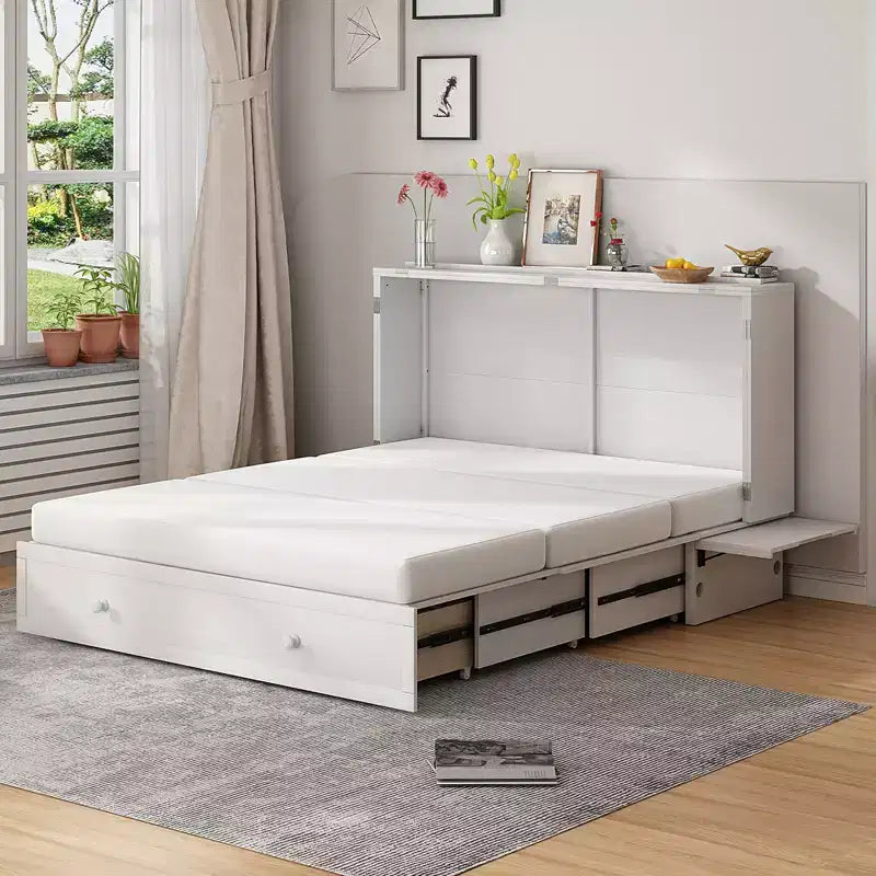 Lit escamotable Murphy 152 x 203 cm, lit coffre Cube avec station de charge et espace de rangement – Sanzelize Design