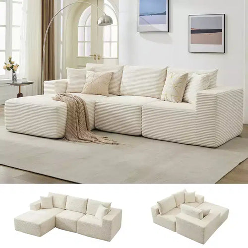 Canapé moderne 274 cm, canapé 3 places rembourré en forme de L avec oreillers, canapé à assise profonde – Sanzelize Design