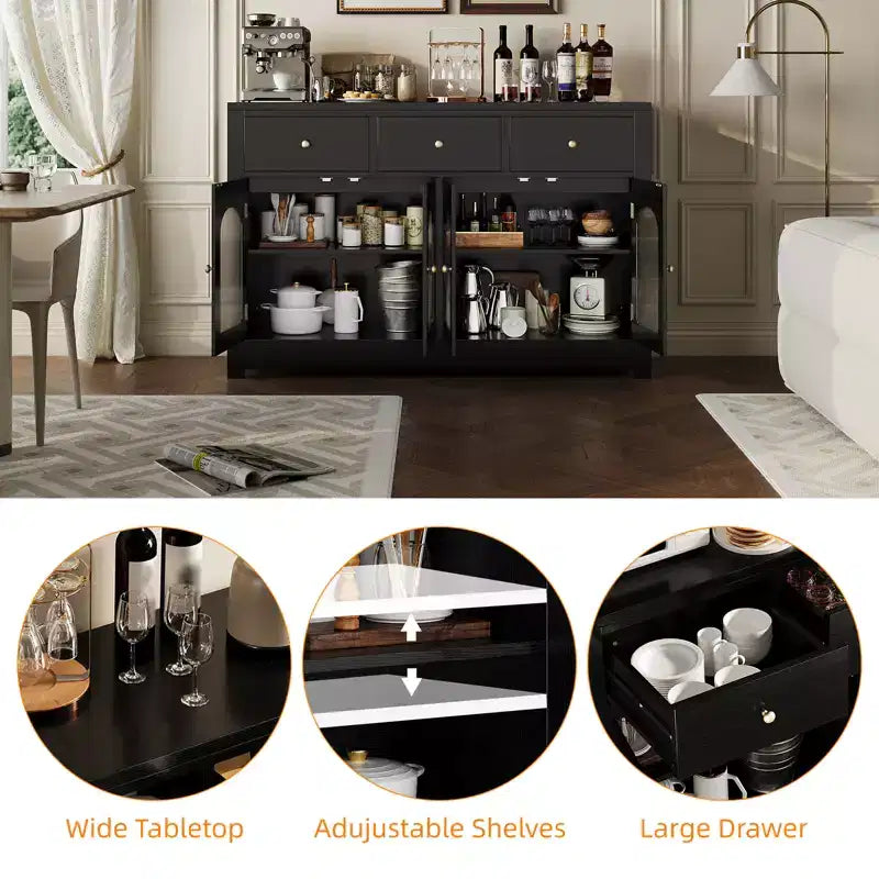 Buffet étroit de 140 cm avec 3 tiroirs et 4 portes pour cuisine, salle à manger, salon – Sanzelize Design