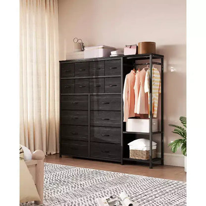 Commode de rangement avec 16 tiroirs, tringle à vêtements et étagères – Sanzelize Design