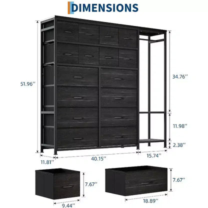 Commode de rangement avec 16 tiroirs, tringle à vêtements et étagères – Sanzelize Design