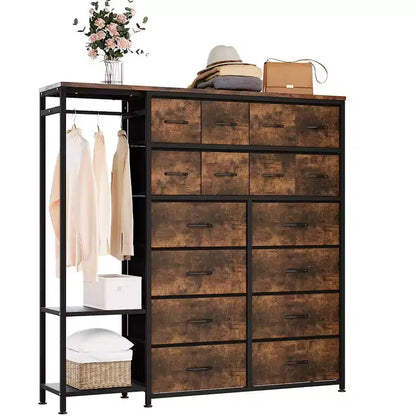 Commode de rangement avec 16 tiroirs, tringle à vêtements et étagères – Sanzelize Design