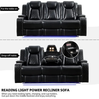 Canapé inclinable électrique avec chargeur sans fil, liseuse pour salon, lumière LED en similicuir, port AC/USB – Sanzelize Design