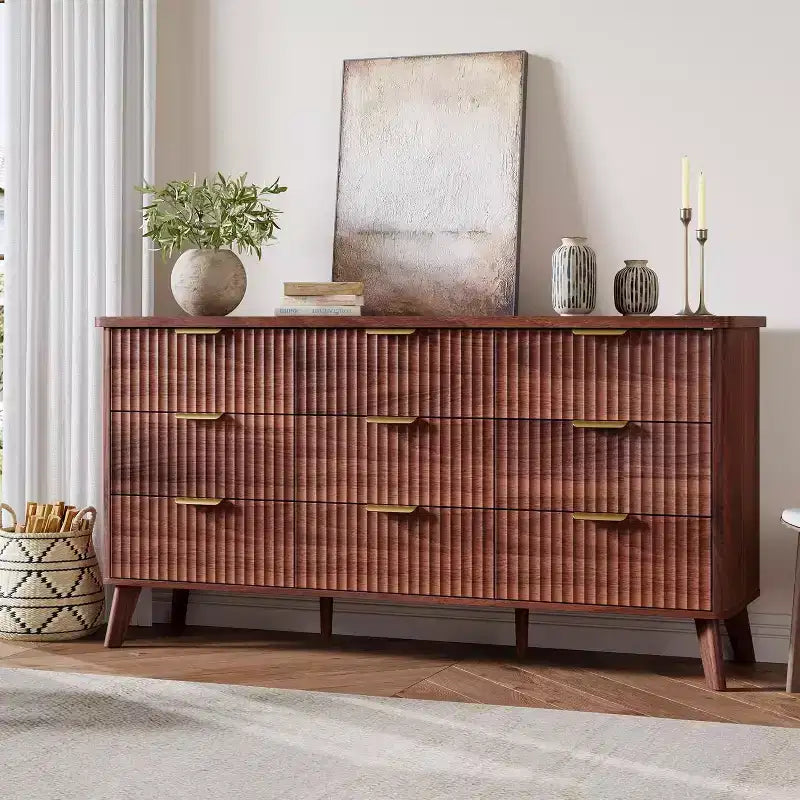 Commode cannelée à 9 tiroirs, commode moderne, meuble TV en bois, design à profil incurvé, pour salon, couloir – Sanzelize Design