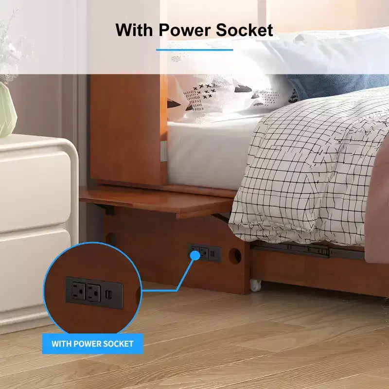 Lit escamotable Murphy 152 x 203 cm, lit coffre Cube avec station de charge et espace de rangement – Sanzelize Design