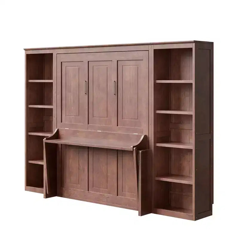 Lit escamotable grand lit/deux places avec bureau et étagère, brun foncé – Sanzelize Design