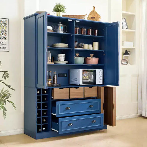 Garde-manger de cuisine autoportant de 180 cm de haut, grand buffet de salle à manger avec 4 portes pliantes, étagères – Sanzelize Design