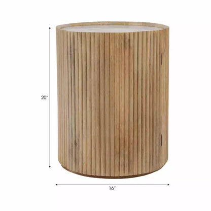 Table d'appoint décorative en bois nervuré avec plateau en marbre et rangement – Sanzelize Design