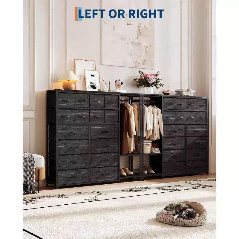 Commode de rangement avec 16 tiroirs, tringle à vêtements et étagères – Sanzelize Design