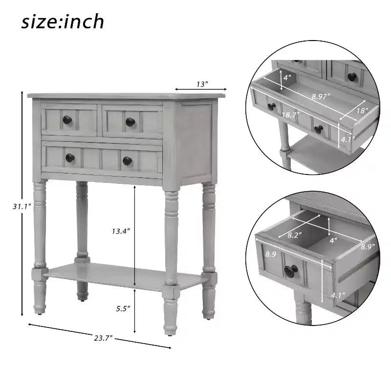 Console étroite de 60 cm avec 3 tiroirs et étagère, table d'appoint pour petite entrée ou salon – Sanzelize Design