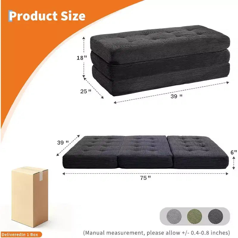 Canapé-lit pliable en mousse à mémoire de forme 99 x 190 cm - Matelas capitonné de 15,2 cm – Sanzelize Design