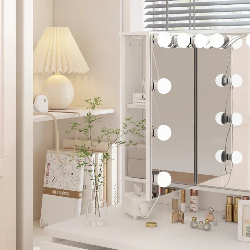 Coiffeuse LED de luxe avec 9 tiroirs, station de maquillage élégante – Sanzelize Design