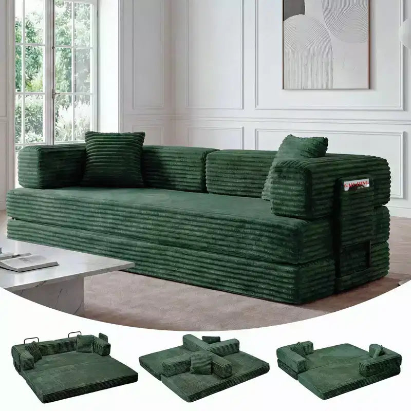Canapé-lit convertible 5-en-1 de 205 cm – Velours côtelé, charge max. 544 kg, sans assemblage – Sanzelize Design
