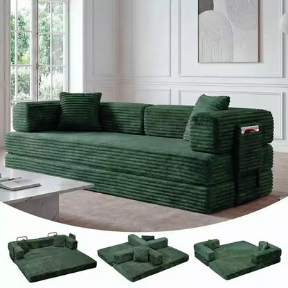 Canapé-lit convertible 5-en-1 de 205 cm – Velours côtelé, charge max. 544 kg, sans assemblage – Sanzelize Design
