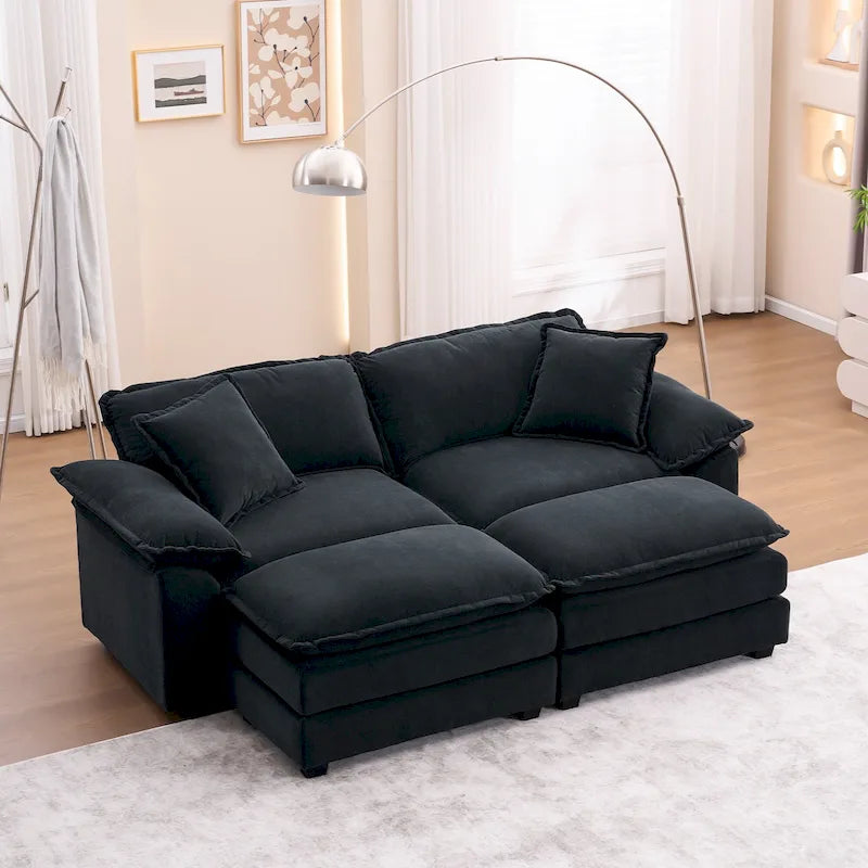 Canapé 2 places avec 2 coussins de siège, 2 oreillers et 2 poufs, canapé confortable - Canapé profond de salon – Sanzelize Design