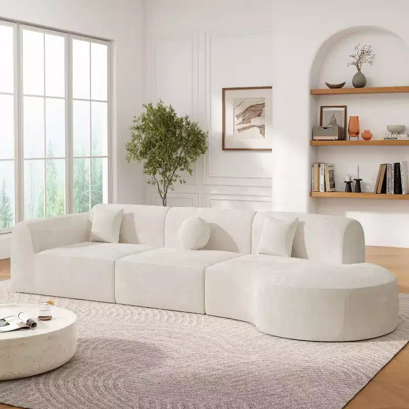 Canapé d'angle moderne incurvé de 355 cm avec méridienne, ensemble 3 pièces, pour salon – Sanzelize Design