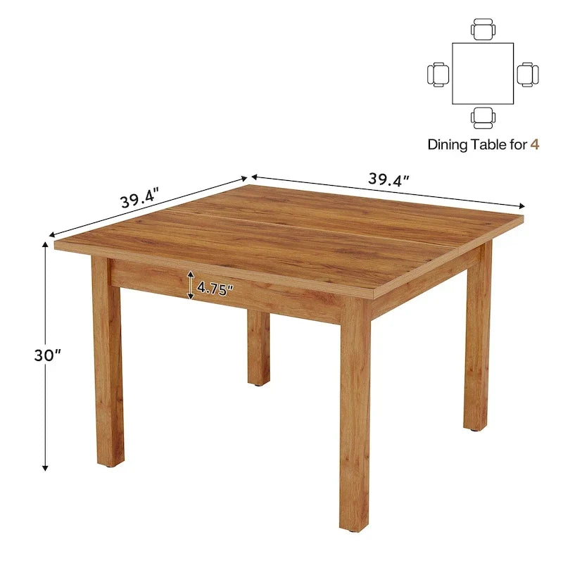 Table à manger carrée de 100 cm pour 2-4 personnes avec pieds en bois massif pour salon et salle à manger – Sanzelize Design