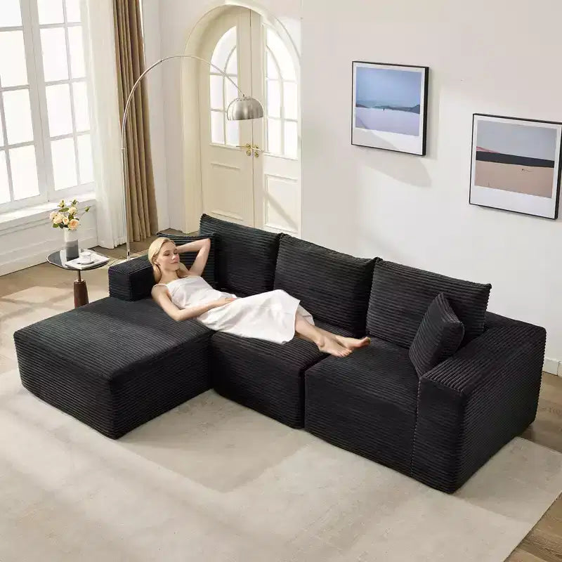 Canapé moderne 274 cm, canapé 3 places rembourré en forme de L avec oreillers, canapé à assise profonde – Sanzelize Design