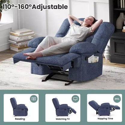 Fauteuil inclinable à bascule surdimensionné bleu avec revêtement en chenille – Sanzelize Design