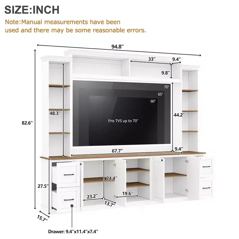 Meuble TV mural 4-en-1 de style campagnard, convient aux téléviseurs jusqu'à 178 cm – Sanzelize Design