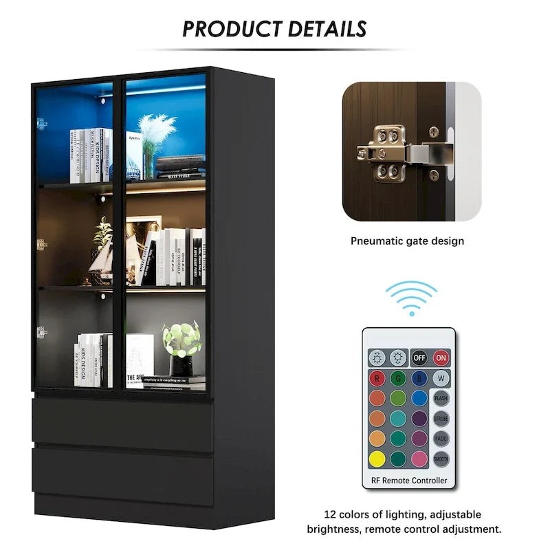 Vitrine de rangement, vitrine avec portes en verre trempé, vitrine avec 4 étagères de rangement – Sanzelize Design