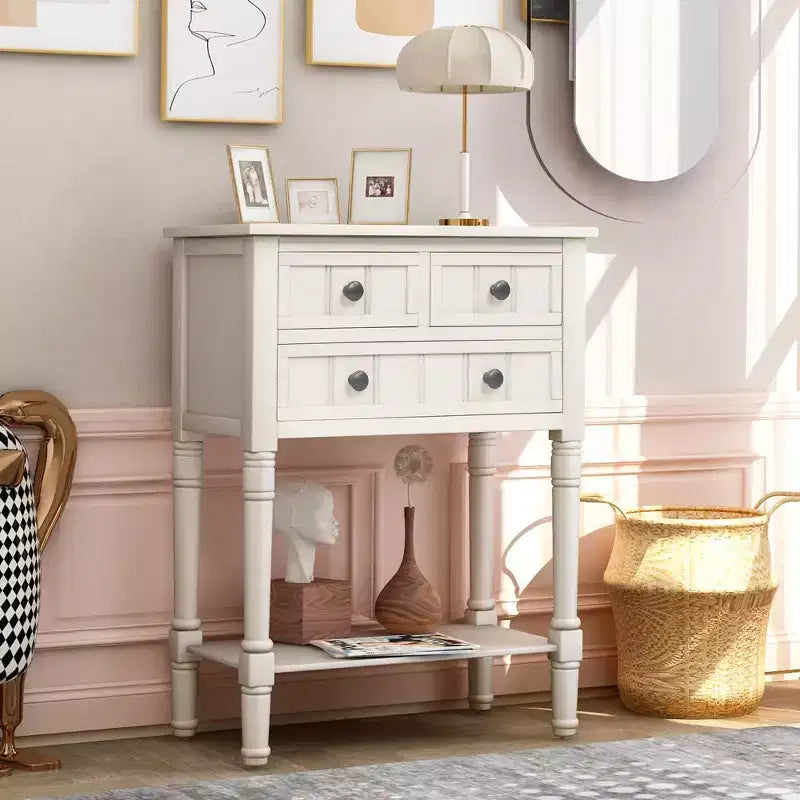 Console étroite de 60 cm avec 3 tiroirs et étagère, table d'appoint pour petite entrée ou salon – Sanzelize Design