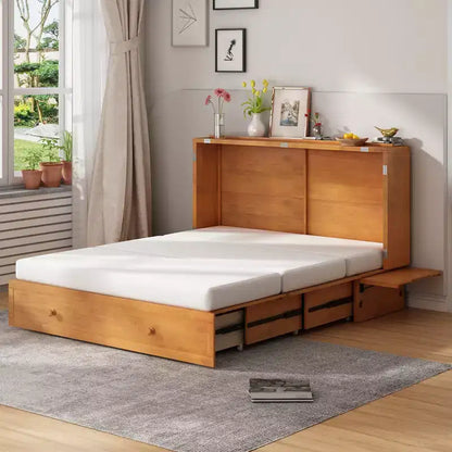 Lit escamotable Murphy 152 x 203 cm, lit coffre Cube avec station de charge et espace de rangement – Sanzelize Design