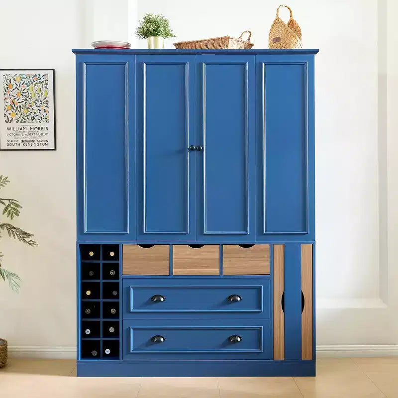 Garde-manger de cuisine autoportant de 180 cm de haut, grand buffet de salle à manger avec 4 portes pliantes, étagères – Sanzelize Design