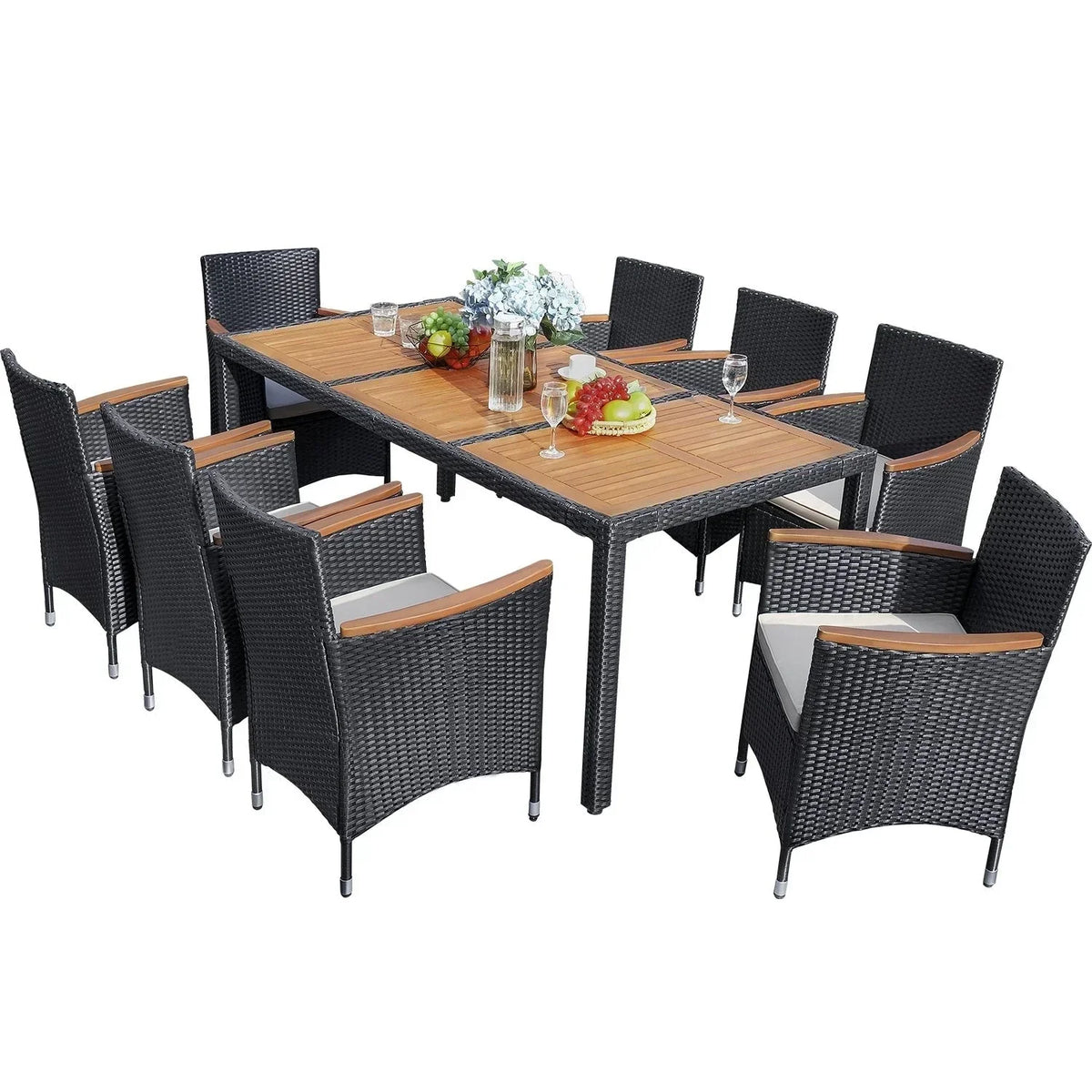 Ensemble de salle à manger d'extérieur en osier de polyéthylène/bois d'acacia – Sanzelize Design