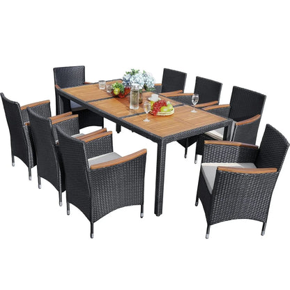 Ensemble de salle à manger d'extérieur en osier de polyéthylène/bois d'acacia – Sanzelize Design