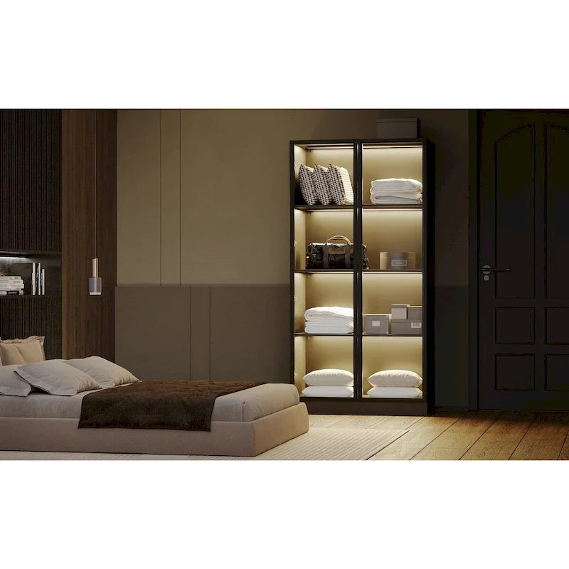 Vitrine de rangement, vitrine avec portes en verre trempé, vitrine avec 4 étagères de rangement – Sanzelize Design